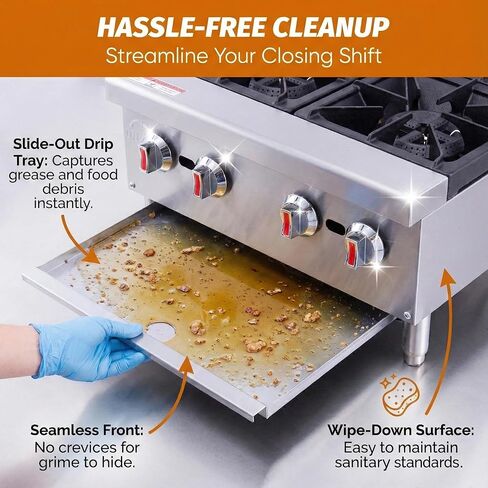 Commercial Gas Hot Plate 24 Inch, 4-Burner Countertop Range 120,000 BTU, Heavy Duty Stainless Steel Stove with Cast Iron Grates, NG/LP Convertible, ETL Listed for Restaurant in Kuwait