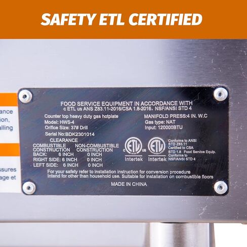 Commercial Gas Hot Plate 24 Inch, 4-Burner Countertop Range 120,000 BTU, Heavy Duty Stainless Steel Stove with Cast Iron Grates, NG/LP Convertible, ETL Listed for Restaurant in Kuwait