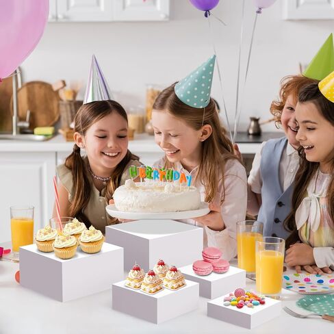 6 قطع من رافعة البوفيه، رافعة طعام كبيرة لطاولة البوفيه، رافعة عرض الطعام للحفلات، صناديق أكريليك بيضاء، مجموعة عرض طاولة الحلوى، حاملات عرض (مقاس 5.5 بوصة، 6 بوصة، 7 بوصة، 8 بوصة، 9 بوصة 10 بوصة) in Kuwait