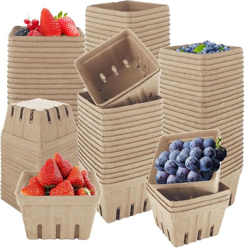 100 قطعة من ألياف اللب الطبيعية مقاس 4 بوصة، سلة التوت الورقية، سلة الفراولة المصبوبة، سلال سوق المزارعين، سلال صغيرة بفتحات تهوية لمطبخ سوق مزارع الفاكهة والخضروات (بني، 3.9 × 3.9 × 2.8 بوصة) in Kuwait
