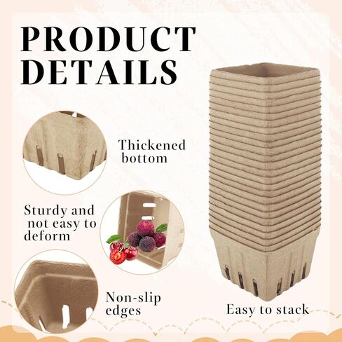 100 قطعة من ألياف اللب الطبيعية مقاس 4 بوصة، سلة التوت الورقية، سلة الفراولة المصبوبة، سلال سوق المزارعين، سلال صغيرة بفتحات تهوية لمطبخ سوق مزارع الفاكهة والخضروات (بني، 3.9 × 3.9 × 2.8 بوصة) in Kuwait