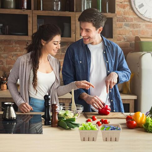 100 قطعة من ألياف اللب الطبيعية مقاس 4 بوصة، سلة التوت الورقية، سلة الفراولة المصبوبة، سلال سوق المزارعين، سلال صغيرة بفتحات تهوية لمطبخ سوق مزارع الفاكهة والخضروات (بني، 3.9 × 3.9 × 2.8 بوصة) in Kuwait