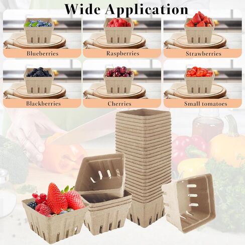 100 قطعة من ألياف اللب الطبيعية مقاس 4 بوصة، سلة التوت الورقية، سلة الفراولة المصبوبة، سلال سوق المزارعين، سلال صغيرة بفتحات تهوية لمطبخ سوق مزارع الفاكهة والخضروات (بني، 3.9 × 3.9 × 2.8 بوصة) in Kuwait