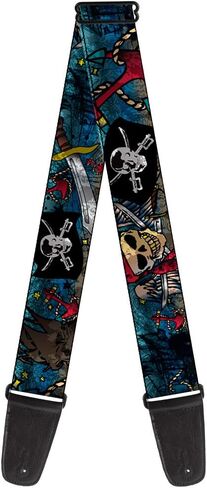 Buckle-Down Guitar Strap Dead Men Tell No Tales Close Up Turquoise 2 Inches Wide in Saudi Arabia