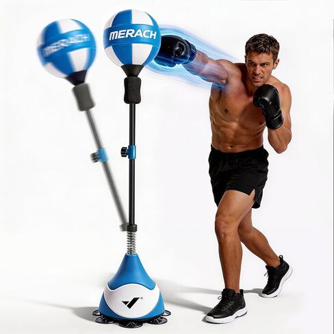 MERACH Punching Bag for Teens & Adults, Punching Bag with Stand, 53-62 Inches Height Adjustable Sand-Filled Base with Suction Cup, Boxings Equipment, Freestanding Reflex Bag Kit in Kuwait