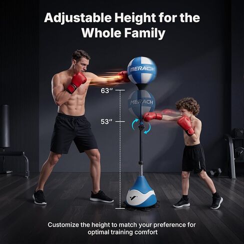 MERACH Punching Bag for Teens & Adults, Punching Bag with Stand, 53-62 Inches Height Adjustable Sand-Filled Base with Suction Cup, Boxings Equipment, Freestanding Reflex Bag Kit in Kuwait
