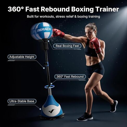 MERACH Punching Bag for Teens & Adults, Punching Bag with Stand, 53-62 Inches Height Adjustable Sand-Filled Base with Suction Cup, Boxings Equipment, Freestanding Reflex Bag Kit in Kuwait