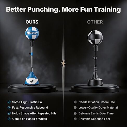 MERACH Punching Bag for Teens & Adults, Punching Bag with Stand, 53-62 Inches Height Adjustable Sand-Filled Base with Suction Cup, Boxings Equipment, Freestanding Reflex Bag Kit in Kuwait