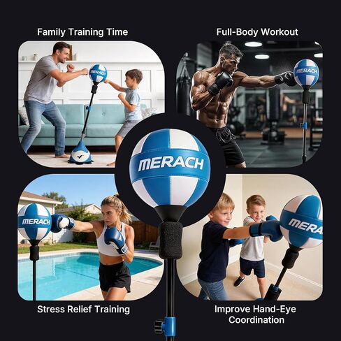 MERACH Punching Bag for Teens & Adults, Punching Bag with Stand, 53-62 Inches Height Adjustable Sand-Filled Base with Suction Cup, Boxings Equipment, Freestanding Reflex Bag Kit in Kuwait