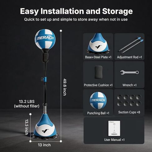 MERACH Punching Bag for Teens & Adults, Punching Bag with Stand, 53-62 Inches Height Adjustable Sand-Filled Base with Suction Cup, Boxings Equipment, Freestanding Reflex Bag Kit in Kuwait