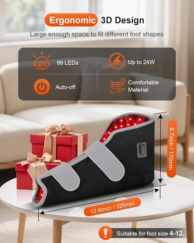 العلاج بالضوء الأحمر للقدمين، 99 مصباح LED للعلاج بالضوء الأحمر والأشعة تحت الحمراء مع 660 نانومتر و850 نانومتر للكاحل، مقاس يصل إلى القدم 12 in Saudi Arabia