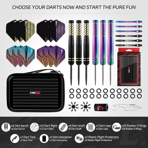 CyeeLife Pro Steel Tip Darts Set – 20g Brass Darts Gift Set with Dart Case | Includes 6 Aluminum Shafts, 12 Flights, 20 O-Rings, 2 Protectors, Sharpener & Tools for Beginners or Professionals in Saudi Arabia