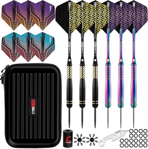 CyeeLife Pro Steel Tip Darts Set – 20g Brass Darts Gift Set with Dart Case | Includes 6 Aluminum Shafts, 12 Flights, 20 O-Rings, 2 Protectors, Sharpener & Tools for Beginners or Professionals in Saudi Arabia