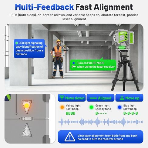 كاشف ليزر Huepar Pro، جهاز استقبال ليزر LCD وLED LR300 لمستوى الليزر - عوارض خضراء وحمراء في الهواء الطلق، متوافق مع مستويات الليزر Huepar & Pro مع وضع النبض، حتى 660 قدم، IP65، مغناطيس، يتضمن مشبك in Kuwait
