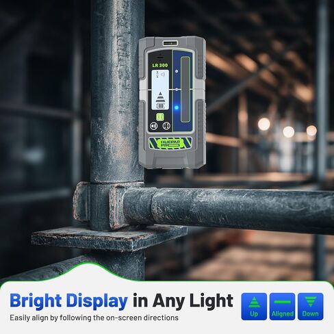 كاشف ليزر Huepar Pro، جهاز استقبال ليزر LCD وLED LR300 لمستوى الليزر - عوارض خضراء وحمراء في الهواء الطلق، متوافق مع مستويات الليزر Huepar & Pro مع وضع النبض، حتى 660 قدم، IP65، مغناطيس، يتضمن مشبك in Kuwait