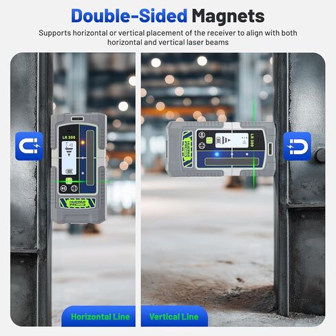 كاشف ليزر Huepar Pro، جهاز استقبال ليزر LCD وLED LR300 لمستوى الليزر - عوارض خضراء وحمراء في الهواء الطلق، متوافق مع مستويات الليزر Huepar & Pro مع وضع النبض، حتى 660 قدم، IP65، مغناطيس، يتضمن مشبك in Kuwait