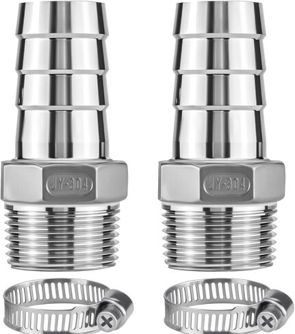 2 عبوة من الفولاذ المقاوم للصدأ 304 مقاس 1 بوصة خرطوم بارب × 1 بوصة تركيب خيط ذكر NPT، موصل عالي التحمل خالٍ من الرصاص مع مشابك خرطوم لأنابيب خرطوم زيت الماء والهواء (عبوتان، 1 بوصة بارب × 1 بوصة NPT) in Kuwait