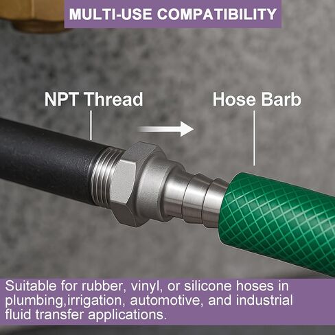 2 عبوة من الفولاذ المقاوم للصدأ 304 مقاس 1 بوصة خرطوم بارب × 1 بوصة تركيب خيط ذكر NPT، موصل عالي التحمل خالٍ من الرصاص مع مشابك خرطوم لأنابيب خرطوم زيت الماء والهواء (عبوتان، 1 بوصة بارب × 1 بوصة NPT) in Kuwait