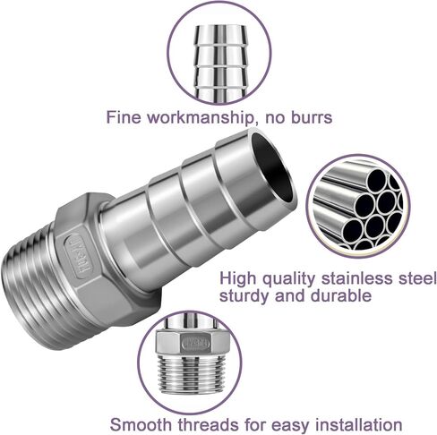 2 عبوة من الفولاذ المقاوم للصدأ 304 مقاس 1 بوصة خرطوم بارب × 1 بوصة تركيب خيط ذكر NPT، موصل عالي التحمل خالٍ من الرصاص مع مشابك خرطوم لأنابيب خرطوم زيت الماء والهواء (عبوتان، 1 بوصة بارب × 1 بوصة NPT) in Kuwait