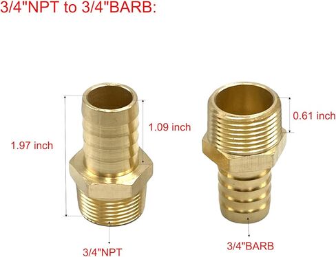 4 Pcs 3/4" Barb x 3/4" NPT Male Brass Hose Fittings,3/4 Inch Hose Barb to Male Pipe Fittings Brass Air Hose Fittings in Kuwait