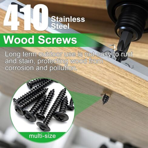 Twidec/1510PCS Wood Screws 410 Stainless Steel Assortment Kit,M2 M3 M4#8#10 Pan Head Wood Screws,Truss Head＆Pan Head Black Self Tapping Screws Set Length(6mm-32mm) for Indoor Furniture,Woodworking in Saudi Arabia