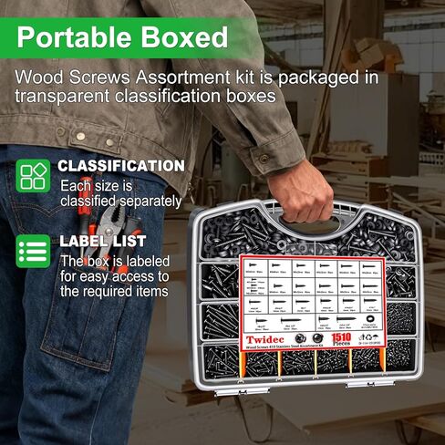 Twidec/1510PCS Wood Screws 410 Stainless Steel Assortment Kit,M2 M3 M4#8#10 Pan Head Wood Screws,Truss Head＆Pan Head Black Self Tapping Screws Set Length(6mm-32mm) for Indoor Furniture,Woodworking in Saudi Arabia