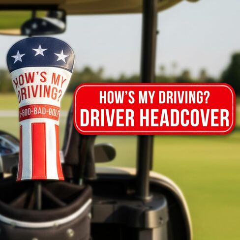 Shanker Golf - Funny Driver Headcover - How's My Driving Driver Cover - Funny Golf Gift for Men - Tour Grade PU Leather - Soft Velour Lining – Fits All Drivers - Funny Golf Gift for Men in Kuwait