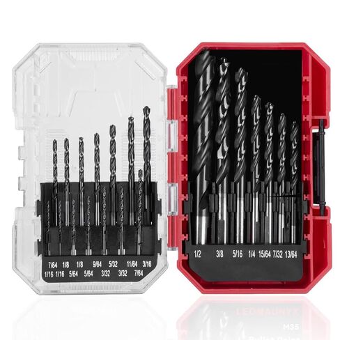 Cobalt Drill Bit Set- 21Pcs Titanium Aluminum Nitride Coated (TiAlN) with Bullet Point Tip M35 High Speed Steel Twist Jobber Length for Hardened Metal, Stainless Steel etc1/16-1/2" in Kuwait