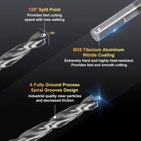 Cobalt Drill Bit Set- 21Pcs Titanium Aluminum Nitride Coated (TiAlN) with Bullet Point Tip M35 High Speed Steel Twist Jobber Length for Hardened Metal, Stainless Steel etc1/16-1/2" in Kuwait
