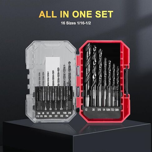 Cobalt Drill Bit Set- 21Pcs Titanium Aluminum Nitride Coated (TiAlN) with Bullet Point Tip M35 High Speed Steel Twist Jobber Length for Hardened Metal, Stainless Steel etc1/16-1/2" in Kuwait