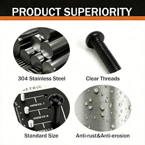 M3 x 4mm (100 Pack) Button Head Socket Cap Screws, Black Oxide 304 Stainless Steel 18-8, Fully Machine Thread in Saudi Arabia