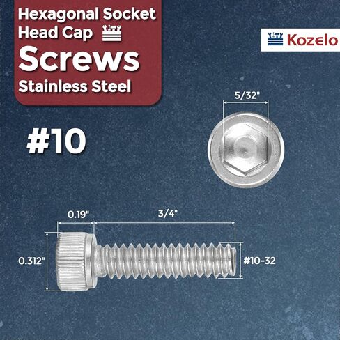 50pcs Socket Head Cap Screws - [#10-32 x 3/4"] 304 Stainless Steel Allen Socket Drive for Electrical Motor 3D Printing Fan Engine Replacement Use, Silver in Kuwait