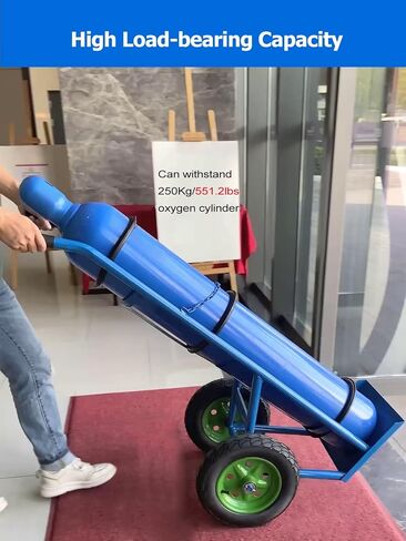 Heavy Duty Oxygen Tank Cylinder Cart Holder, for 40/50L Oxygen Cylinder - Sturdy Steel Oxygen Cart with 13.8 Inflatable Wheels, for Factory, Laboratory,Blue-2tanks in Kuwait