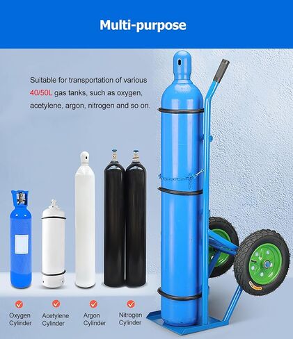 Heavy Duty Oxygen Tank Cylinder Cart Holder, for 40/50L Oxygen Cylinder - Sturdy Steel Oxygen Cart with 13.8 Inflatable Wheels, for Factory, Laboratory,Blue-2tanks in Kuwait
