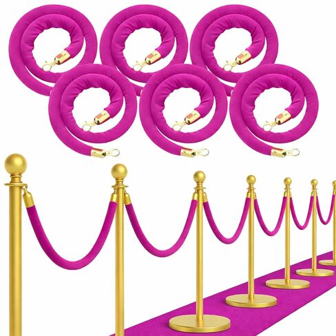 6 قطع حبل مخملي أخضر - حبل أنيق بطول 5 أقدام لحاجز Stanchion VIP للمناسبات ومقسم أمان للتحكم في الحشود لحفلات الزفاف والسجاد الأحمر والمناسبات الخاصة، تصميم متين وأنيق in Kuwait