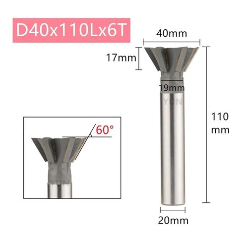 5pcs/Set Dovetail Milling Cutter，Angle：45°/60°，T-Slot Tungsten Carbide CNC Tool 12-60mm(D40x110Lx6T-60°) in Saudi Arabia