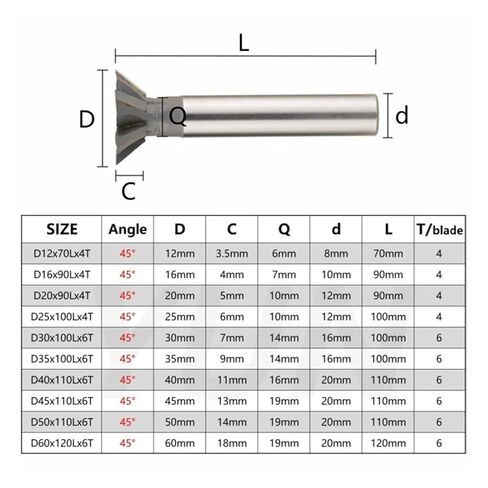 5pcs/Set Dovetail Milling Cutter，Angle：45°/60°，T-Slot Tungsten Carbide CNC Tool 12-60mm(D40x110Lx6T-60°) in Saudi Arabia