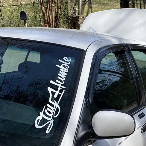 Stay Humble Car Windshield Decal Sticker, White Vinyl, Large Script Style in Kuwait