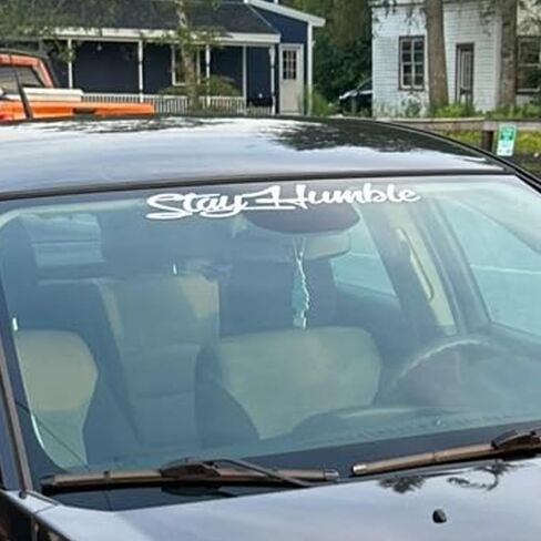 Stay Humble Car Windshield Decal Sticker, White Vinyl, Large Script Style in Kuwait