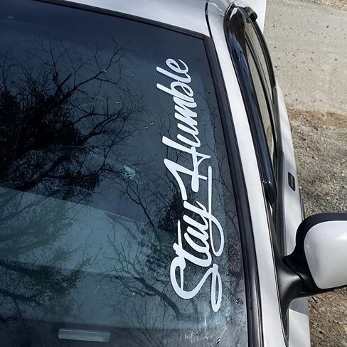 Stay Humble Car Windshield Decal Sticker, White Vinyl, Large Script Style in Kuwait