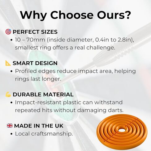 مجموعة حلقات الهدف لممارسة رمي السهام (7 حلقات 10-70 مم، 0.4 بوصة إلى 2.8 بوصة) | مدرب دقة دارتبوارد | يتضمن 7 دبابيس ودليل اللعبة | التدريب على المهارات والدقة in Kuwait