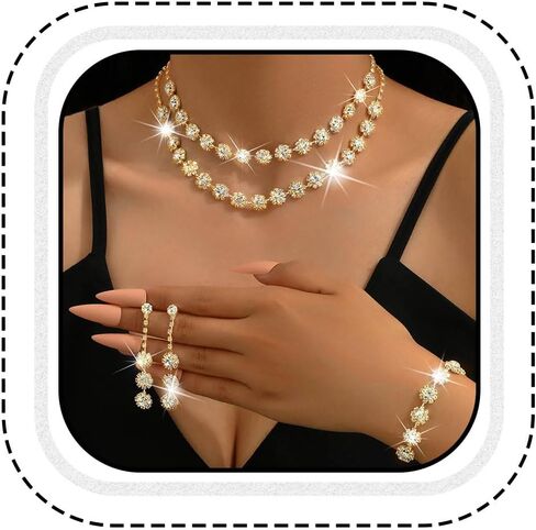 Unicra Rhinestone Bridal Wedding Jewelry Set Silver Crystal Necklace Earrings Bracelet Sets Formal Costume Jewelry for Women and Brides in Saudi Arabia