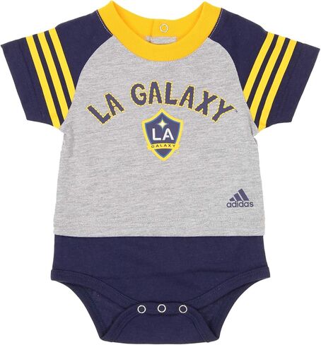 أديداس MLS Newborn (0M-9M) Little Kicker Creeper، مجموعة مناديل الأطفال وأحذية طويلة الرقبة، LA Galaxy 0-3 أشهر in Saudi Arabia