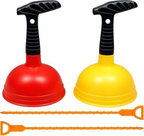 مجموعة مكونة من 4 قطع من غطاس الحوض، ومكبس حوض المطبخ وأدوات فك انسداد تصريف الحمام، تتضمن غطاسين قياسيين و2 منظف تصريف، باللون الأحمر والأصفر in Kuwait