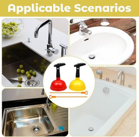 مجموعة مكونة من 4 قطع من غطاس الحوض، ومكبس حوض المطبخ وأدوات فك انسداد تصريف الحمام، تتضمن غطاسين قياسيين و2 منظف تصريف، باللون الأحمر والأصفر in Kuwait