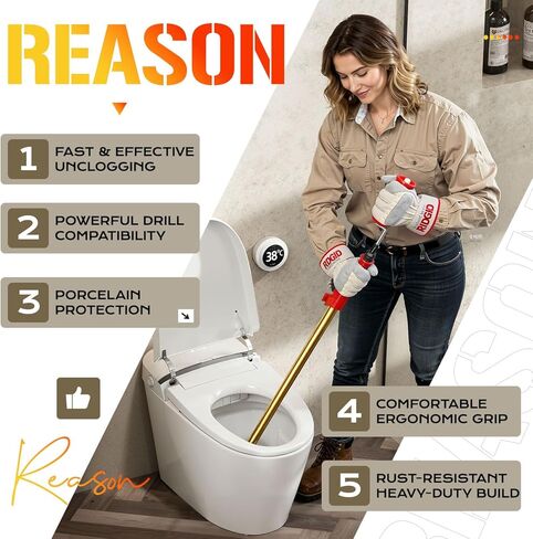 56658 K-6P 6FT ثعبان مثقاب المرحاض للاستخدام يدويًا أو مع المثقاب، تلسكوبي للوصول بشكل أكبر، أداة إزالة انسداد المرحاض شديدة التحمل مع رأس لمبة مزدوجة، مثقاب خزانة مرن مع واقي من الفينيل in Kuwait