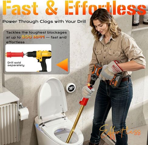56658 K-6P 6FT ثعبان مثقاب المرحاض للاستخدام يدويًا أو مع المثقاب، تلسكوبي للوصول بشكل أكبر، أداة إزالة انسداد المرحاض شديدة التحمل مع رأس لمبة مزدوجة، مثقاب خزانة مرن مع واقي من الفينيل in Kuwait