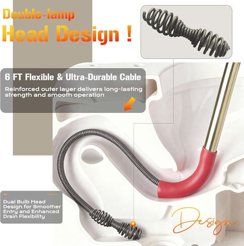 56658 K-6P 6FT ثعبان مثقاب المرحاض للاستخدام يدويًا أو مع المثقاب، تلسكوبي للوصول بشكل أكبر، أداة إزالة انسداد المرحاض شديدة التحمل مع رأس لمبة مزدوجة، مثقاب خزانة مرن مع واقي من الفينيل in Kuwait
