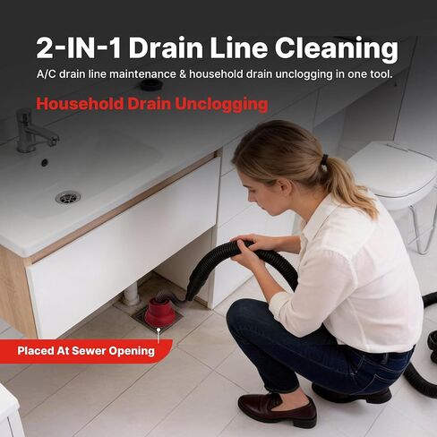 أداة إلغاء انسداد خط تصريف التيار المتردد 2 في 1 من Shop-Vac، محول منظف خط تصريف HVAC مناسب عالمي للمكانس الكهربائية، مرفق رطب مرن ومتين مع رؤية واضحة للحوض، ومجاري الأرضية، وتنظيف مكيف الهواء in Saudi Arabia