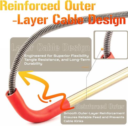 56658 K-6P 6FT ثعبان مثقاب المرحاض للاستخدام يدويًا أو مع المثقاب، تلسكوبي للوصول بشكل أكبر، أداة إزالة انسداد المرحاض شديدة التحمل مع رأس لمبة مزدوجة، مثقاب خزانة مرن مع واقي من الفينيل in Kuwait